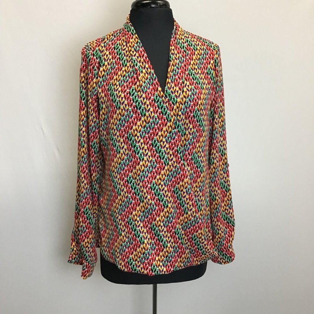 Geometric Print, Draped Front Blouse